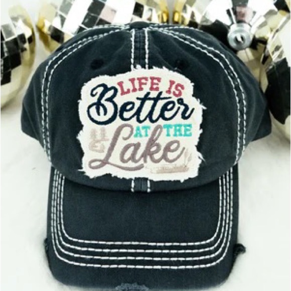 Accessories - Distressed Black “Life is Better at the Lake” cap